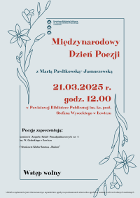 Plakat informujący o spotkaniu z okazji Światowego Dnia Poezji
