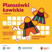 Plakat informujący o Łowickich Planszówkach w bibliotece