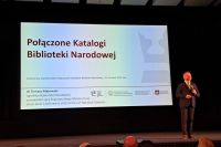 Prelegenci podczas wystąpień na konferencji w Bibliotece Narodowej