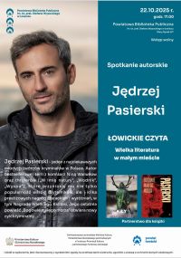 Plakat promujący spotkanie autorskie z Jędrzejem Pasierskim