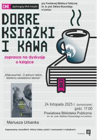 Plakat promujący spotkanie Dyskusyjnego Klubu Książki w listopadzie
