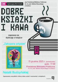 Plakat informujący o spotkaniu Dyskusyjnego Klubu Książki.