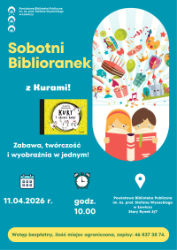 Plakat informujący o zajęciach dla dzieci pt. Sobotni Biblioranek