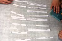 Powycinane karteczki z nazwami zawodów i wyjaśnieniem