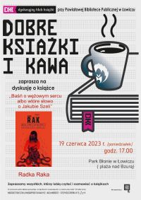 Plakat informacyjny dotyczący spotkania Dyskusyjnego Klubu Książki w czerwcu.