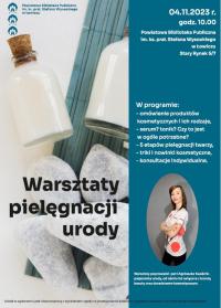 Plakat promujący Warsztaty pielęgnacji urody.