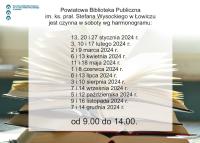 Spis sobót w 2024 r, w które biblioteka będzie otwarta.