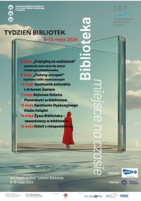 Plakat informujący o wydarzeniach w Tygodniu Bibliotek 2024