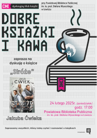 Plakat informujący o spotkaniu Dyskusyjnego Klubu Książki w lutym.