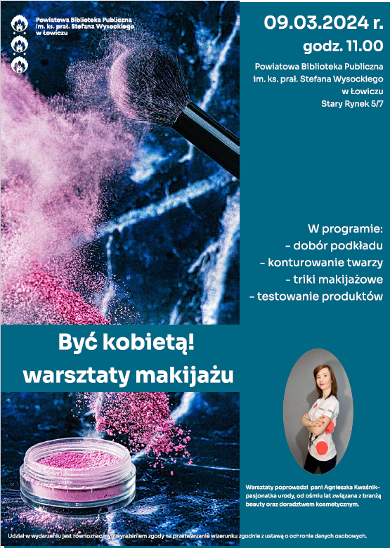 Plakat promujący warsztaty makijażu z okazji Dnia Kobiet