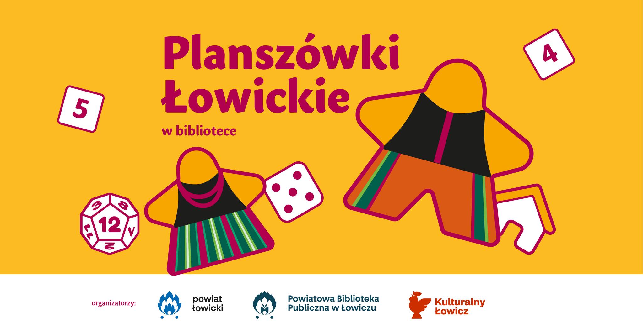 Plakat promujący Planszówki Łowickie w bibliotece
