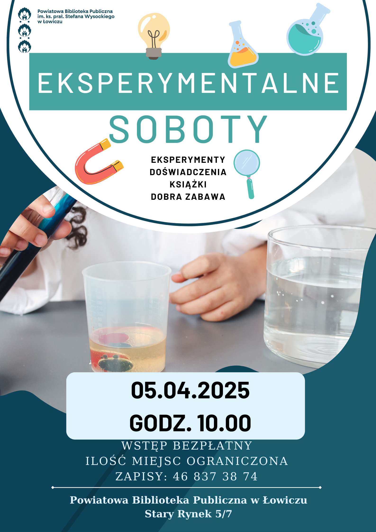 Plakat promujący Eksperymentalne soboty w bibliotece