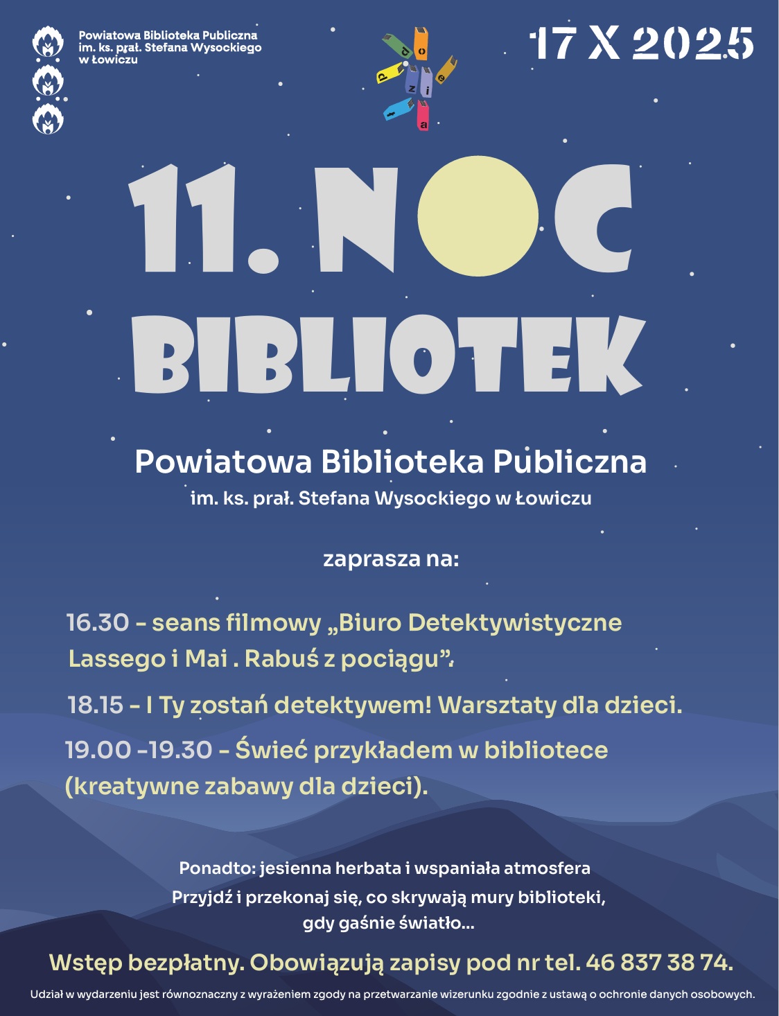 Plakat informacyjny, dotyczący akcji Noc Bibliotek