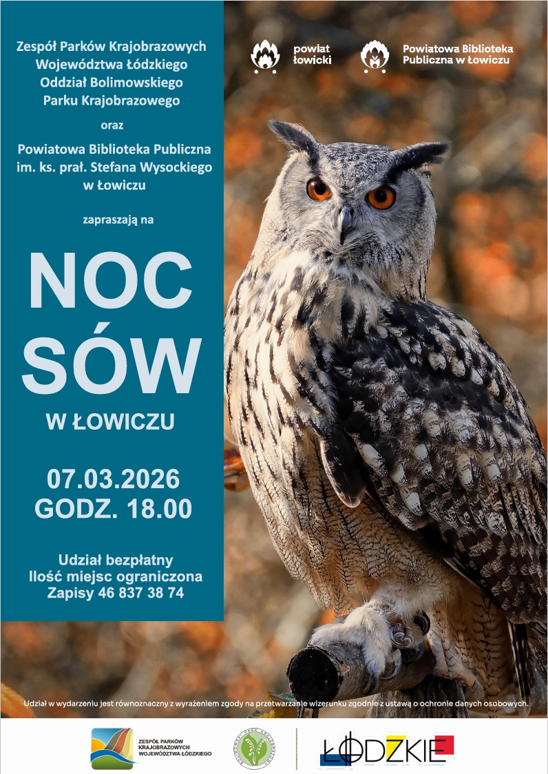 Plakat promujący Noc sów w Łowiczu