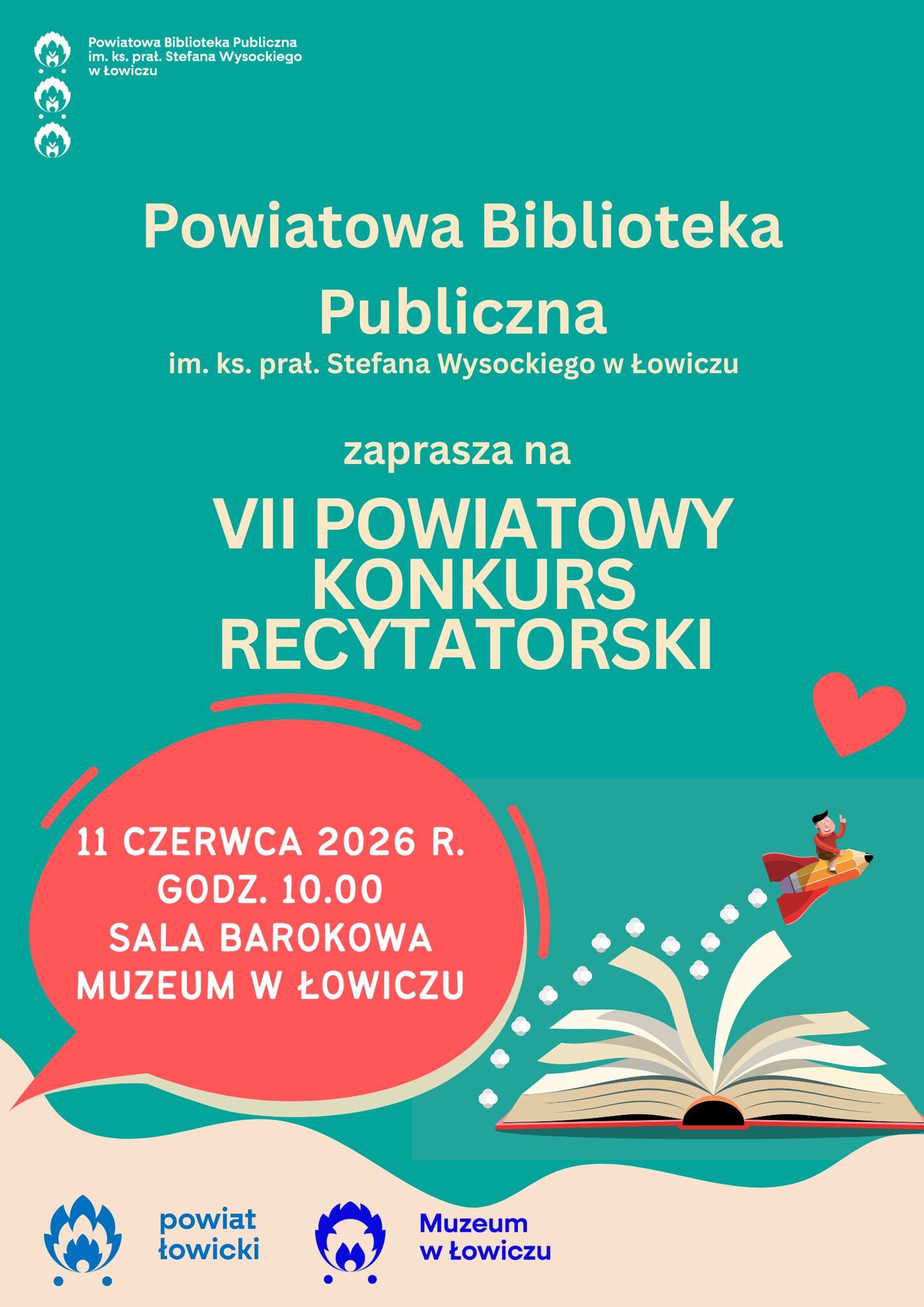 Plakat informujący o Finale VII Powiatowego Konkursu Recytatorskiego
